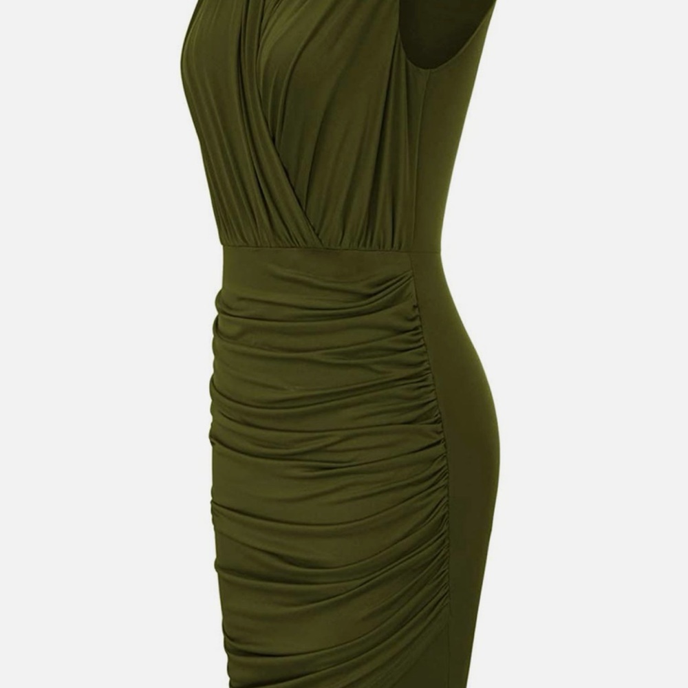 GRACE KARIN Ruched Wrap Party Pencil Dress Army Green - Picture 5 of 6